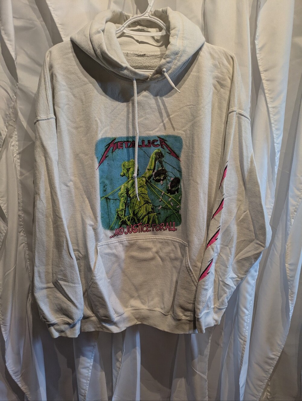 16 METALLICA And Justice For All Hoodie White Mens XL Pullover Heavy Graphic